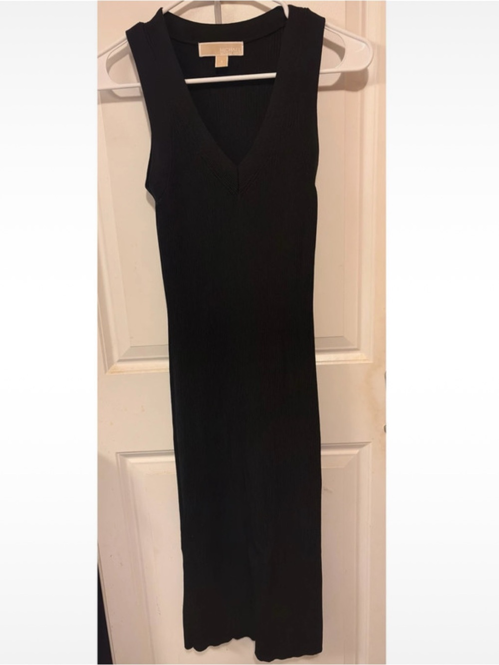 Michael Kors Black Ribbed V-Neck Midi Dress small